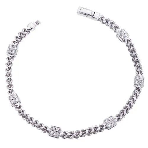 14K White Natural Diamond Station Bracelet