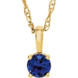 14K Yellow 3 mm Imitation Blue Sapphire Youth Solitaire 14" Necklace