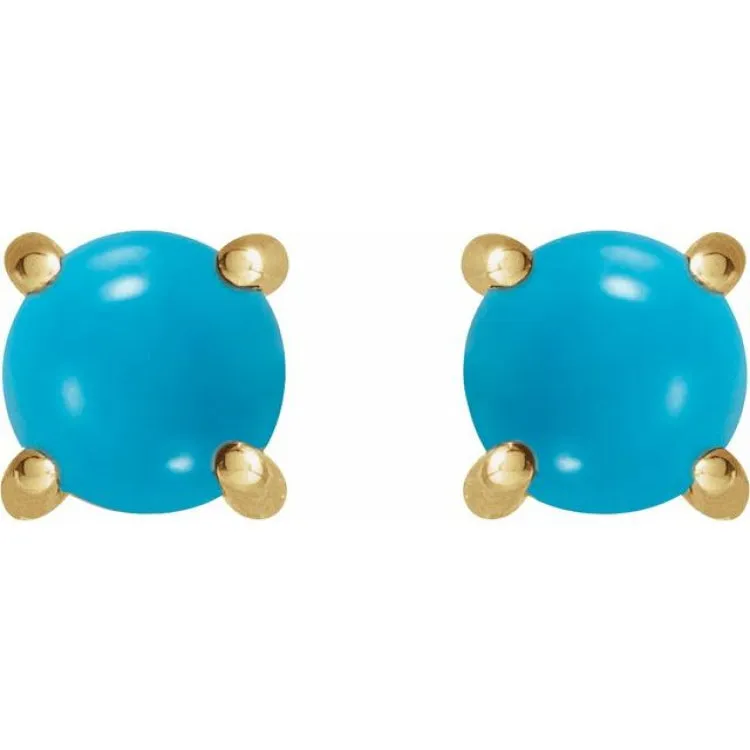 14K Yellow 6 mm Natural Turquoise Earrings