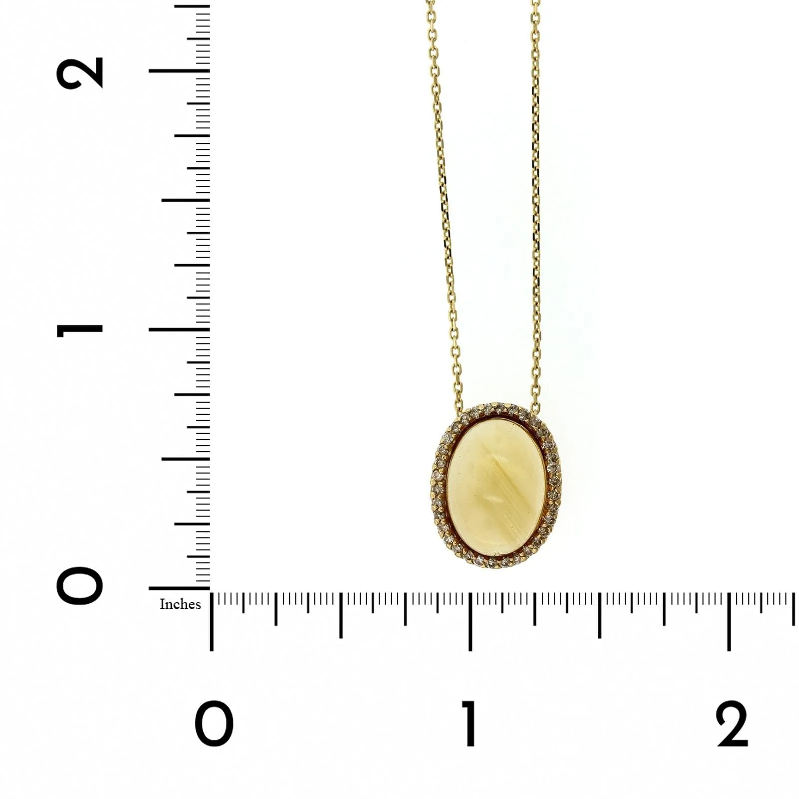 14K Yellow Gold Cabochon Citrine Diamond Halo Necklace