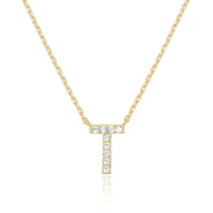 14k Yellow Gold Created White Sapphire Initial T Letter Pendant Necklace Plated