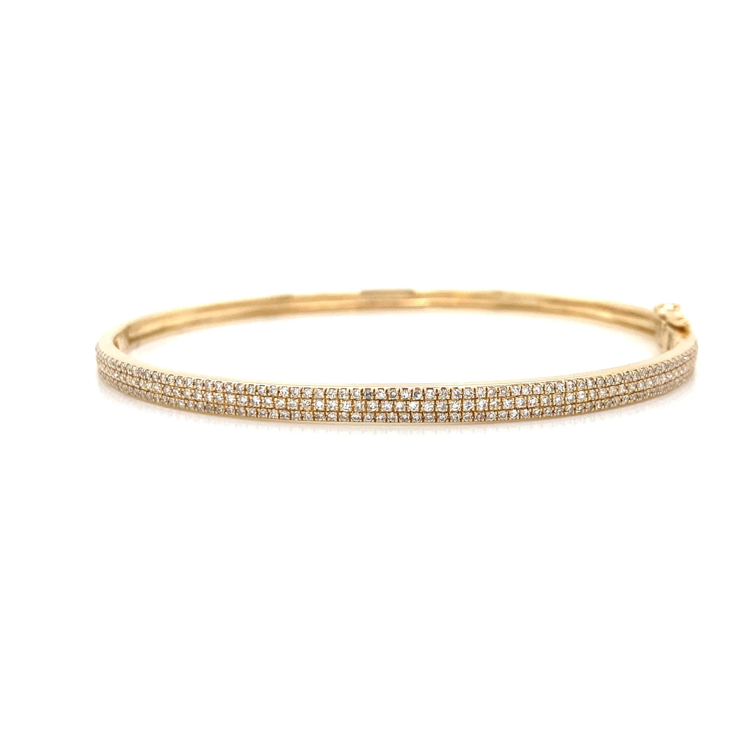 14K Yellow Gold Diamond Triple Row Bangle