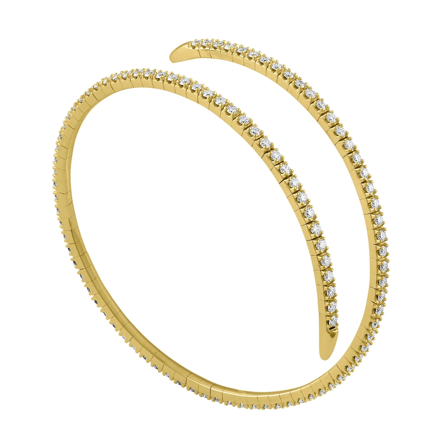 14K Yellow Gold Diamond Wrap Around Flexible Bangle