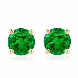 14k Yellow Gold Emerald Round Basket Setting Studs