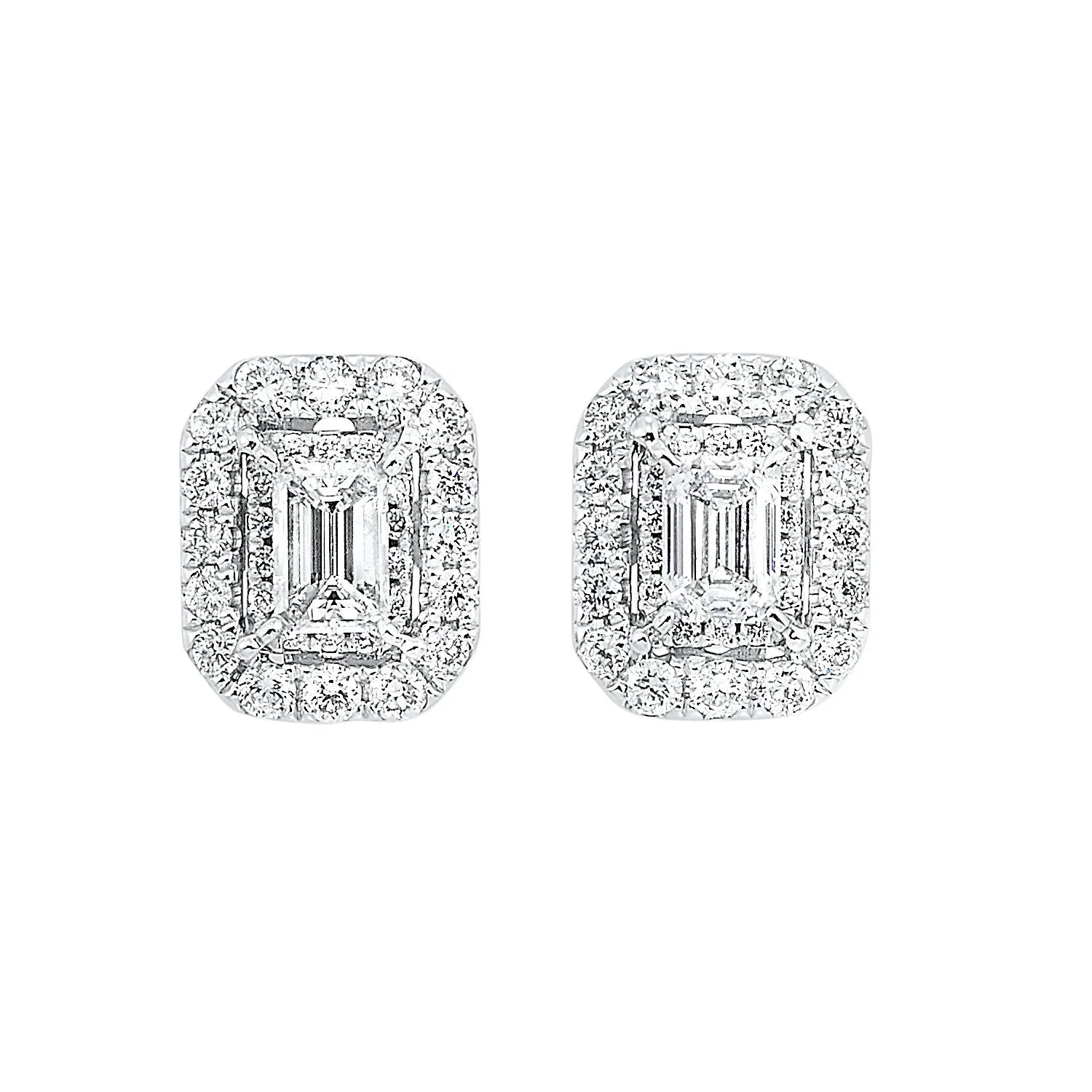 14KT Emerald Cut Earrings with Halo