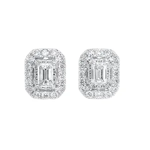 14KT Emerald Cut Earrings with Halo