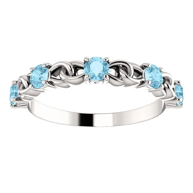 14KT GOLD 0.50 CTW AQUAMARINE STACKABLE LINK RING