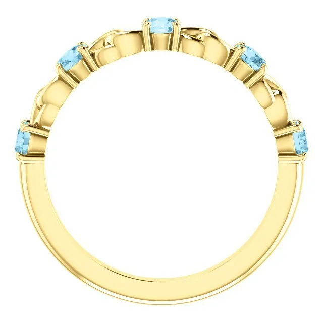 14KT GOLD 0.50 CTW AQUAMARINE STACKABLE LINK RING