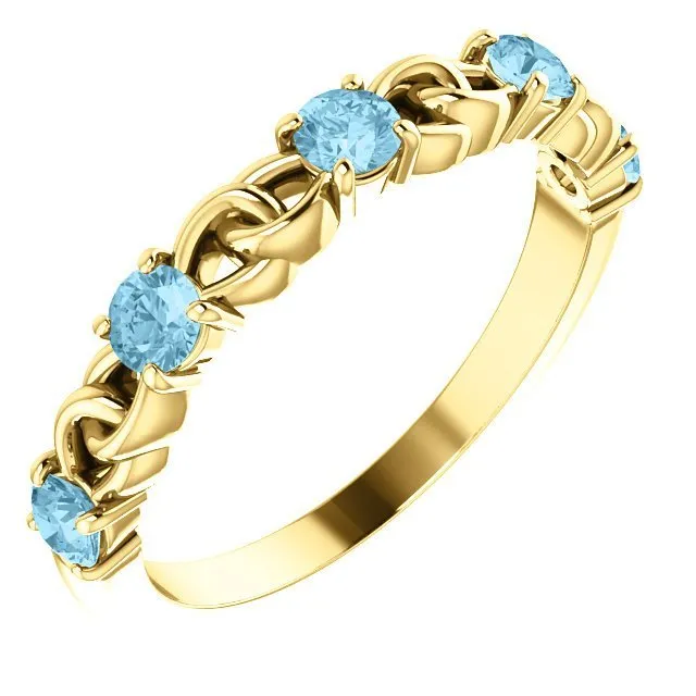 14KT GOLD 0.50 CTW AQUAMARINE STACKABLE LINK RING