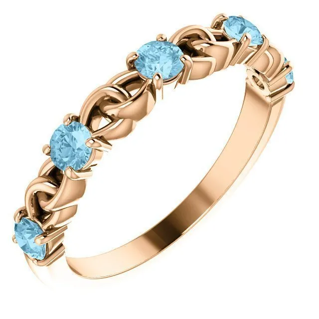 14KT GOLD 0.50 CTW AQUAMARINE STACKABLE LINK RING