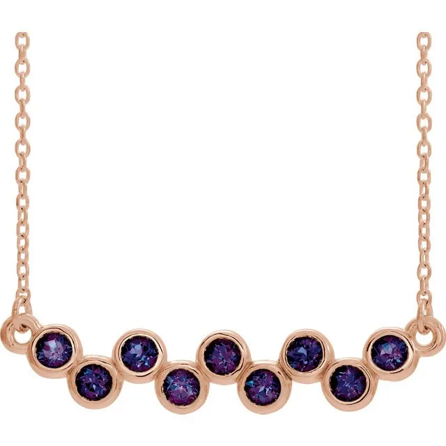 14KT GOLD .72 CTW ALEXANDRITE BEZEL-SET BAR NECKLACE