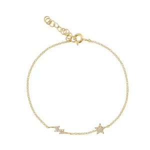 14KT GOLD DIAMOND STAR AND LIGHTNING BOLT BRACELET