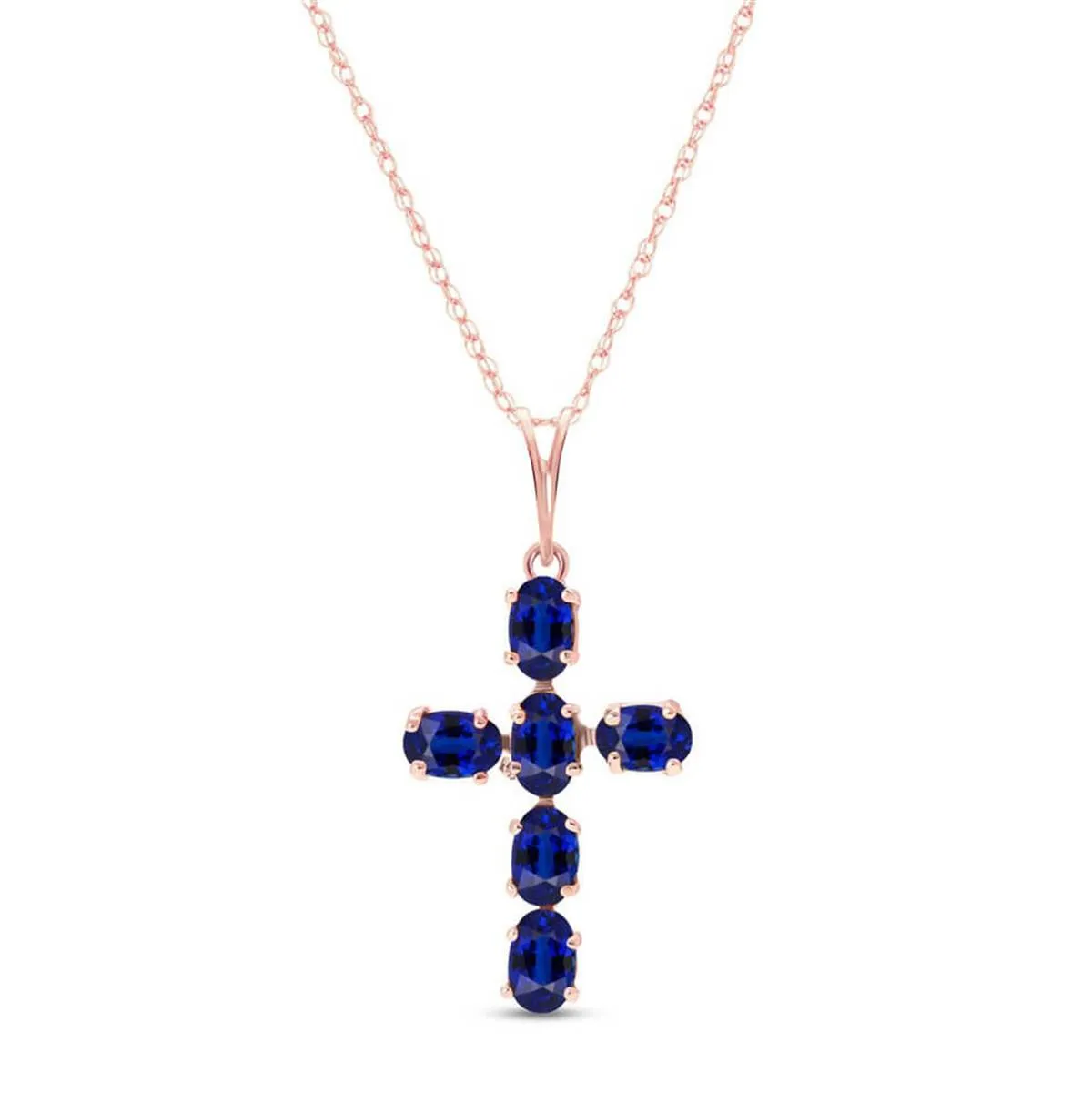 1.5 Carat 14K Solid Rose Gold Cross Necklace Natural Sapphire