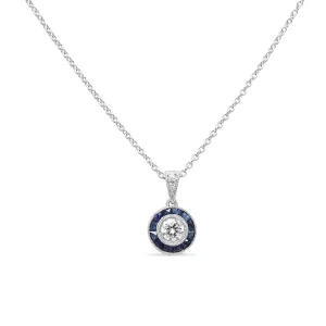 18ct White Gold Diamond & Sapphire Cluster Pendant Necklace 17"