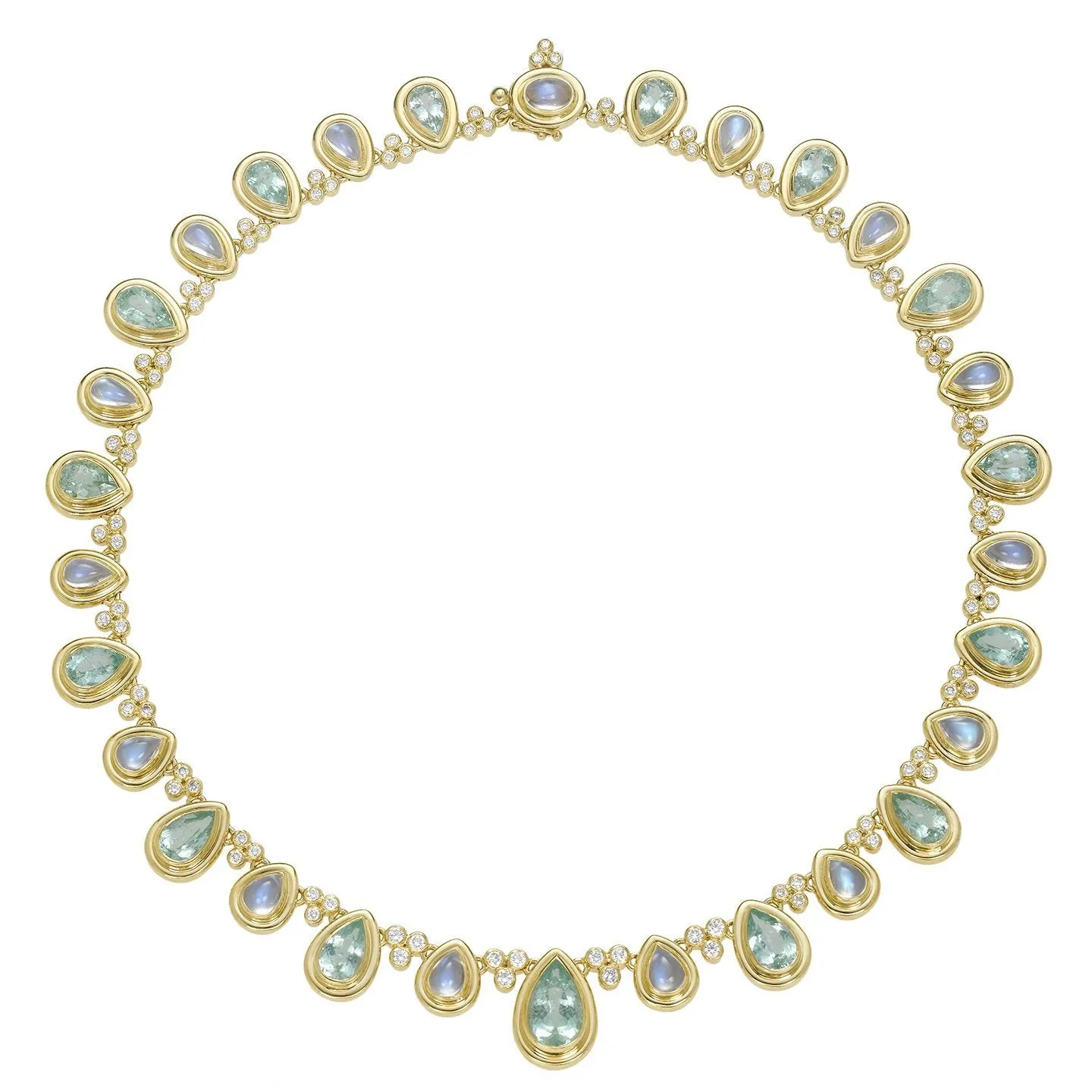 18K Classic Tear Drop Necklace in Paraiba, Royal Blue Moonstone and diamond