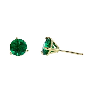 18K Gold Colombian Emerald Stud Earrings