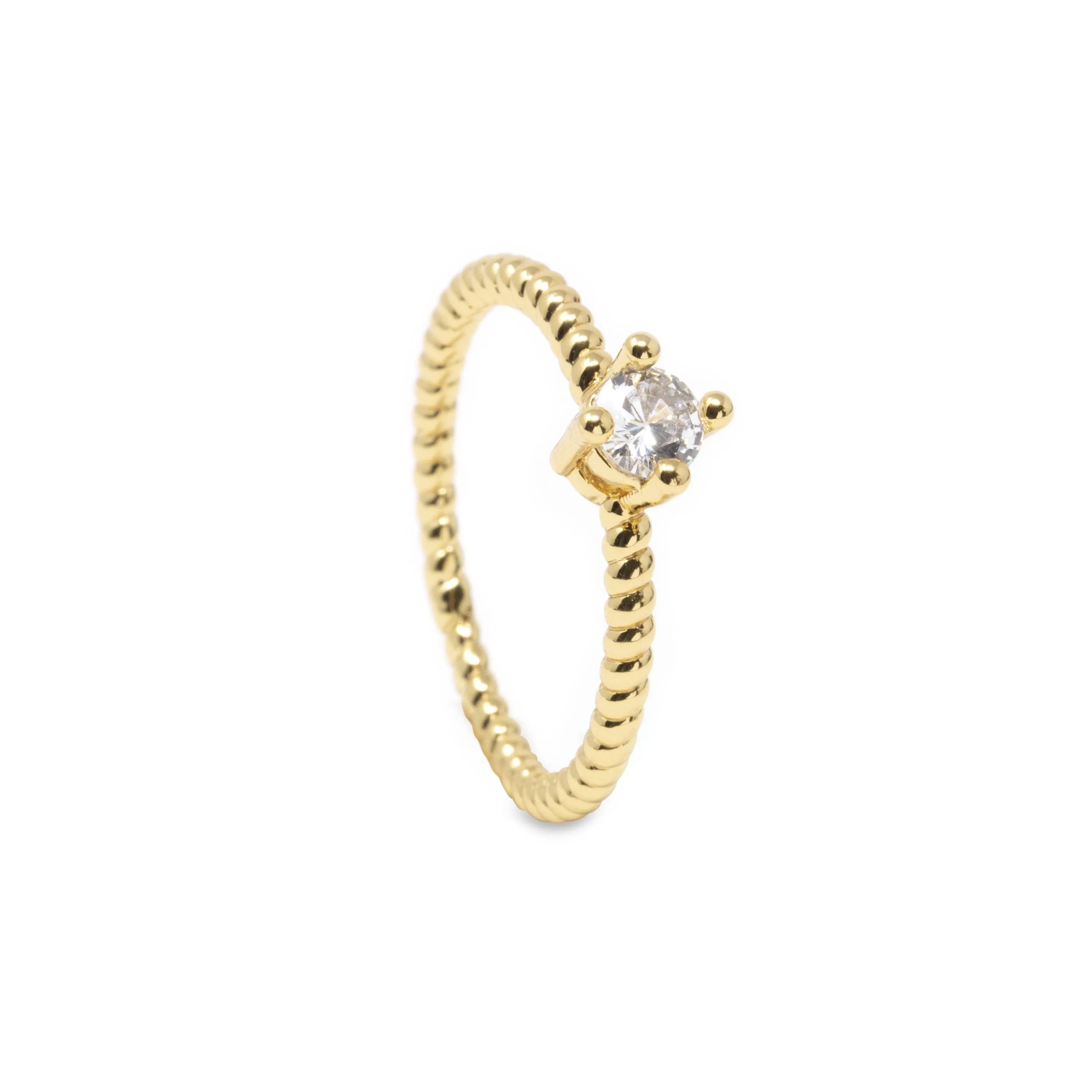 18K Gold Plated Brass Solitaire Ring w/ Simulated Diamond