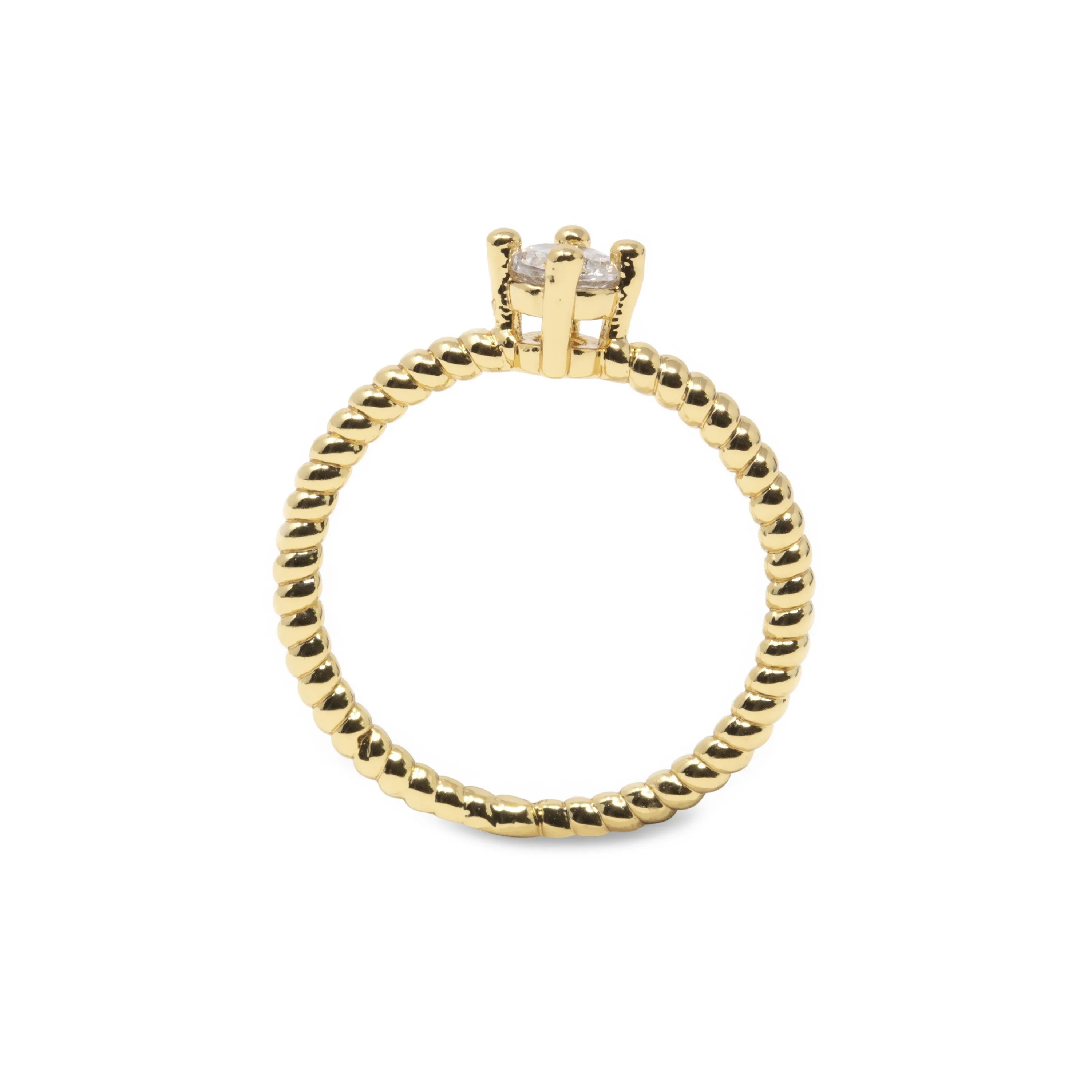 18K Gold Plated Brass Solitaire Ring w/ Simulated Diamond