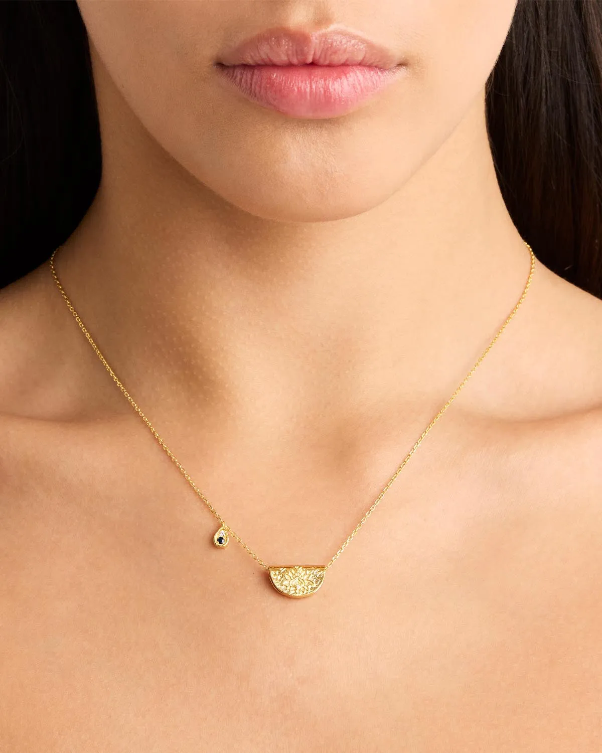 18k Gold Vermeil Lotus Birthstone Necklace - September - Sapphire