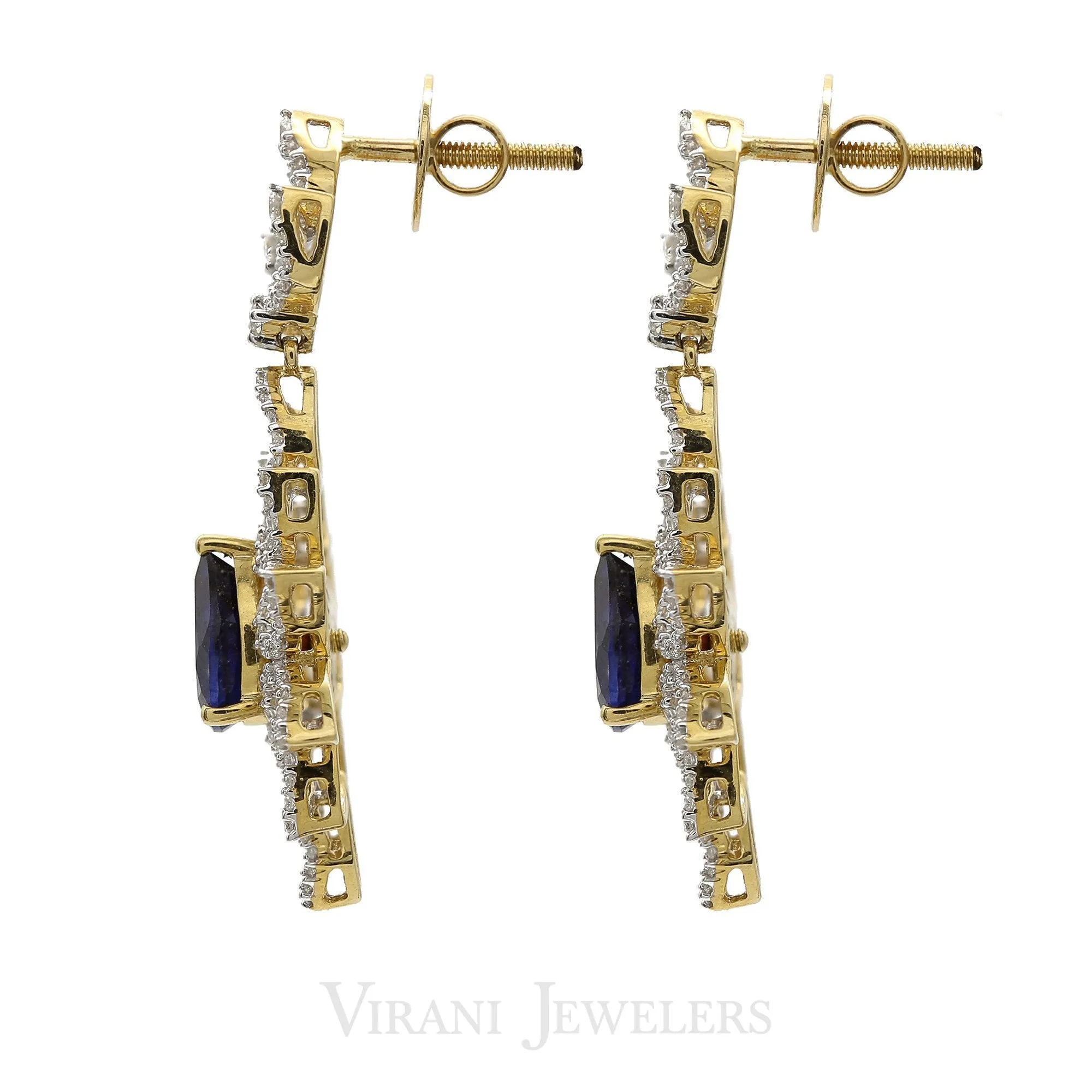 18K Multi Tone Gold Diamond Necklace & Drop Earrings Set W/ 6.27ct VVS Diamonds & Interchangeable Stone on Open Cut Leaf Frame