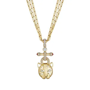 18k Onsa Yellow Gold Necklace With 1.77 Cts Vs-Gh Diamonds  And Ruby