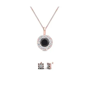 18K Rose Gold 4ct Halo Black Sapphire Round 18 Inch Necklace and Halo Square Earrings Set Plated