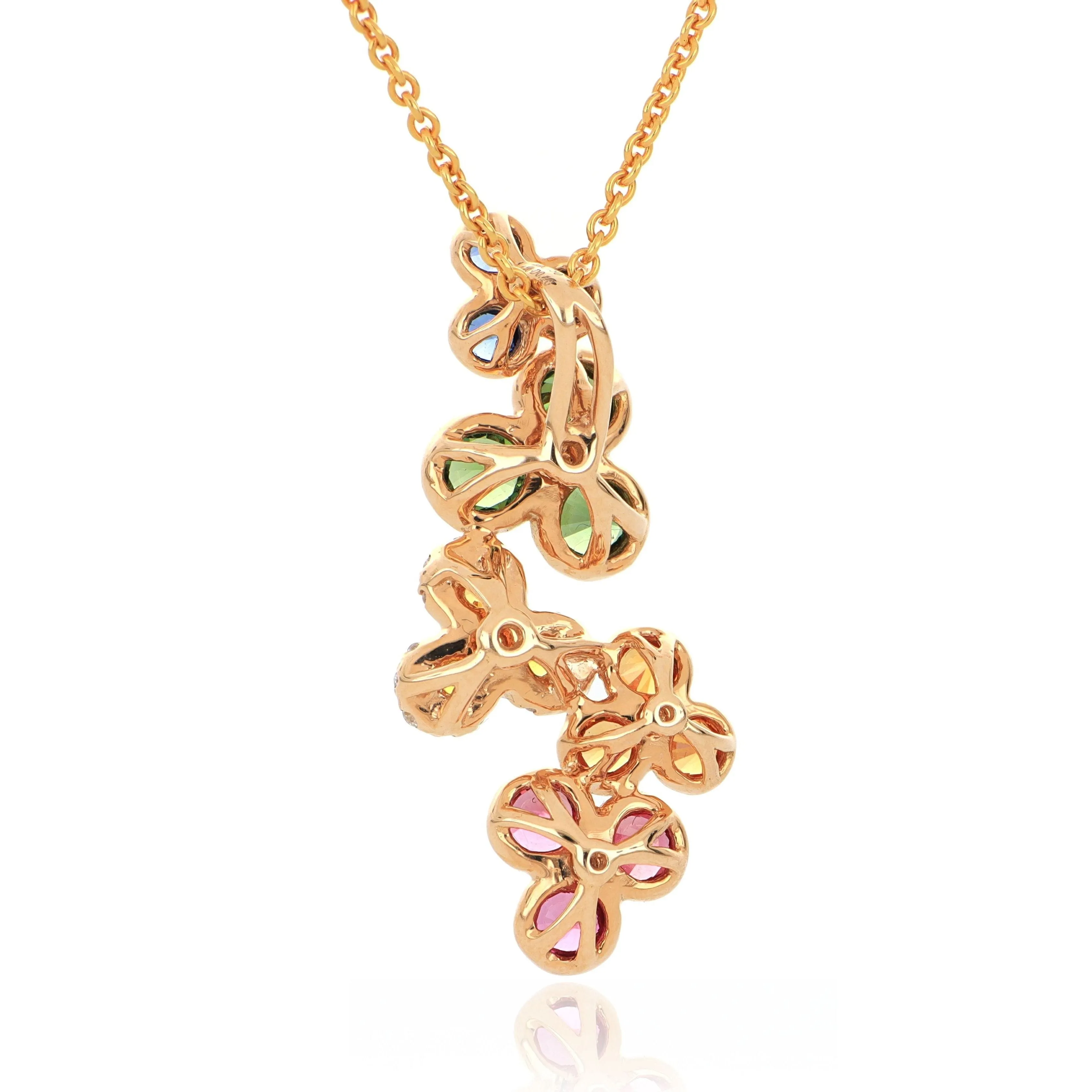 18k Rose Gold Multi-color Sapphire and Diamond Necklace