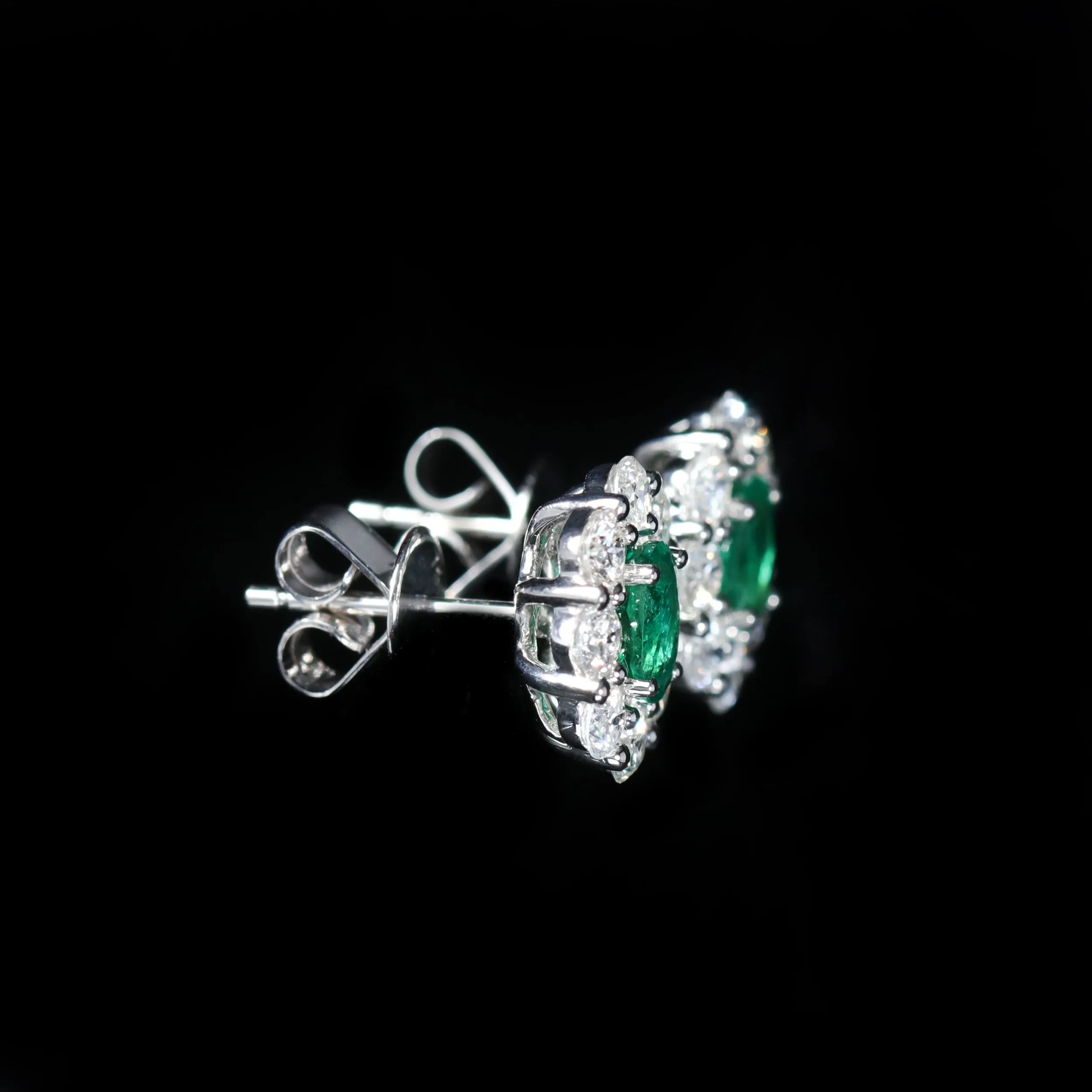 18K White Gold 0.81 CTW Emerald and Diamond Stud Earrings