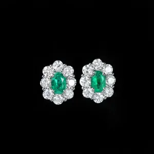 18K White Gold 0.81 CTW Emerald and Diamond Stud Earrings