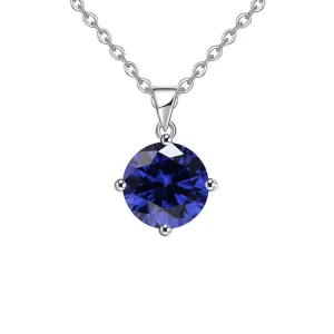 18K White Gold 1 Carat Created Blue Sapphire Round Stud Necklace Plated 18 inch