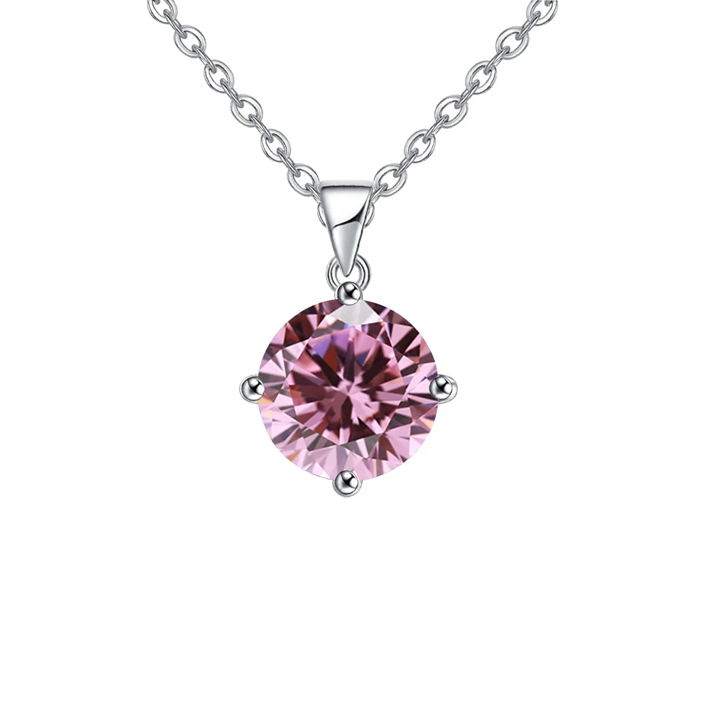 18K White Gold 1/2 Carat Created Pink Sapphire Round Stud Necklace Plated 18 inch