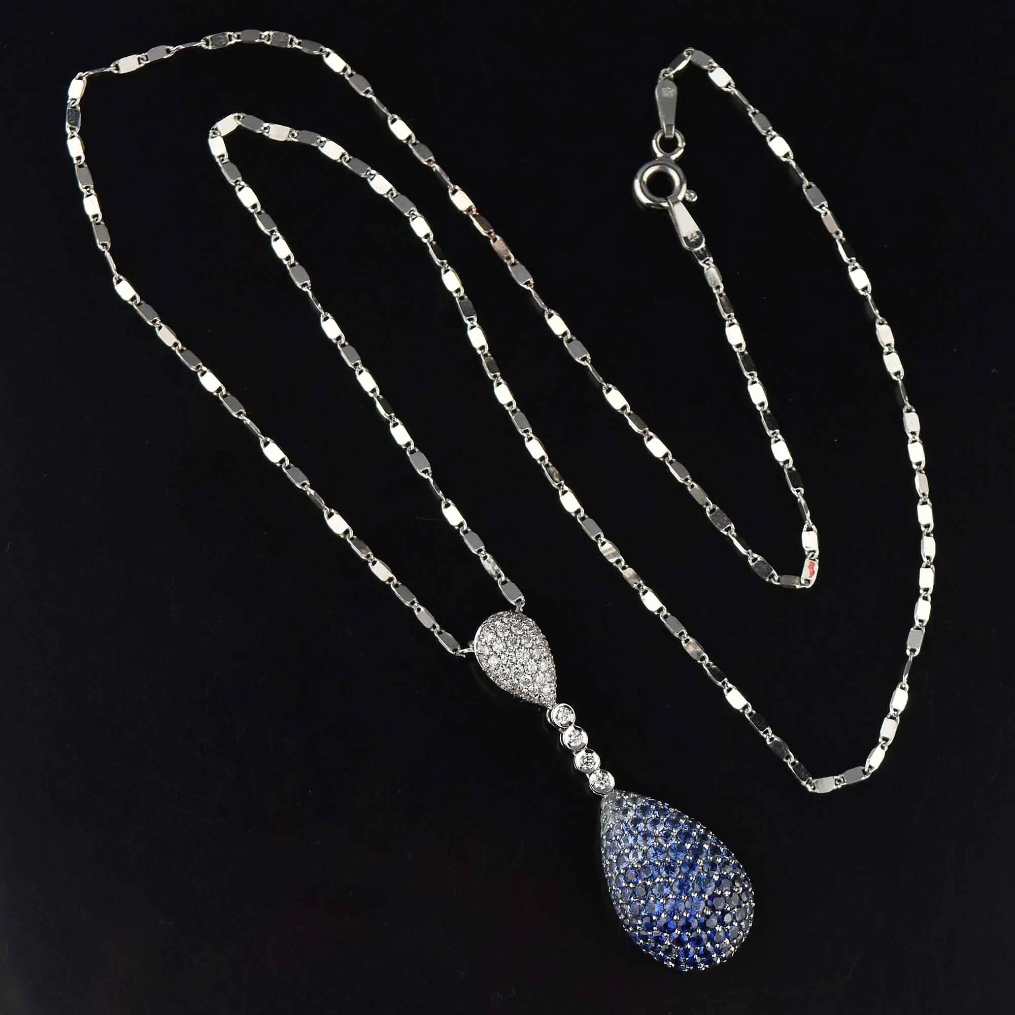 18K White Gold Sapphire Diamond Pendant Necklace