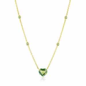 18kt Yellow Gold 3.02ct Green Sapphire Heart Shaped Necklace