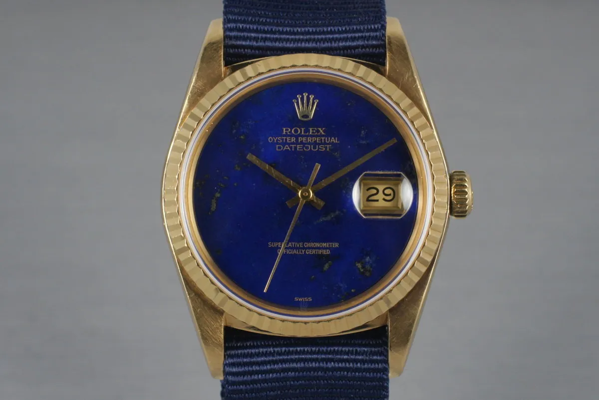 1984 Rolex YG Datejust 16018 with Lapis Dial