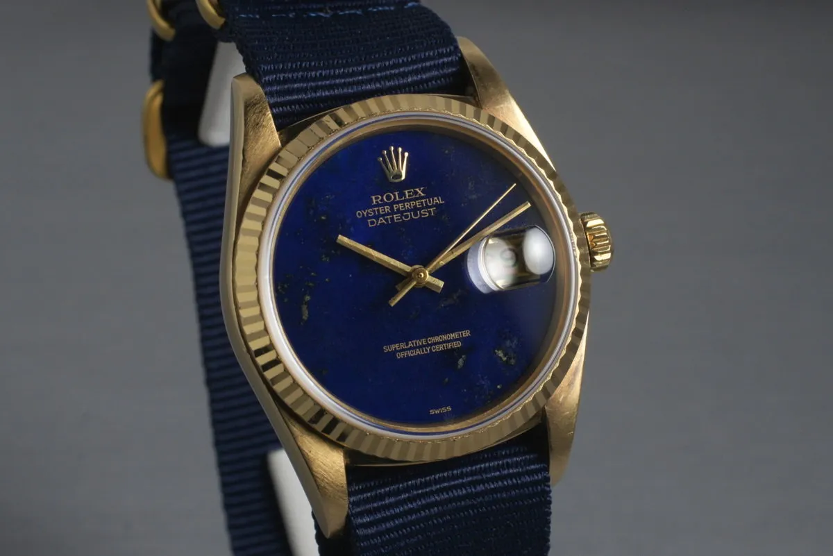 1984 Rolex YG Datejust 16018 with Lapis Dial