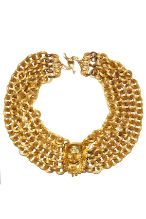 1990s Prevost Gold Chain Zeus Head Choker Necklace