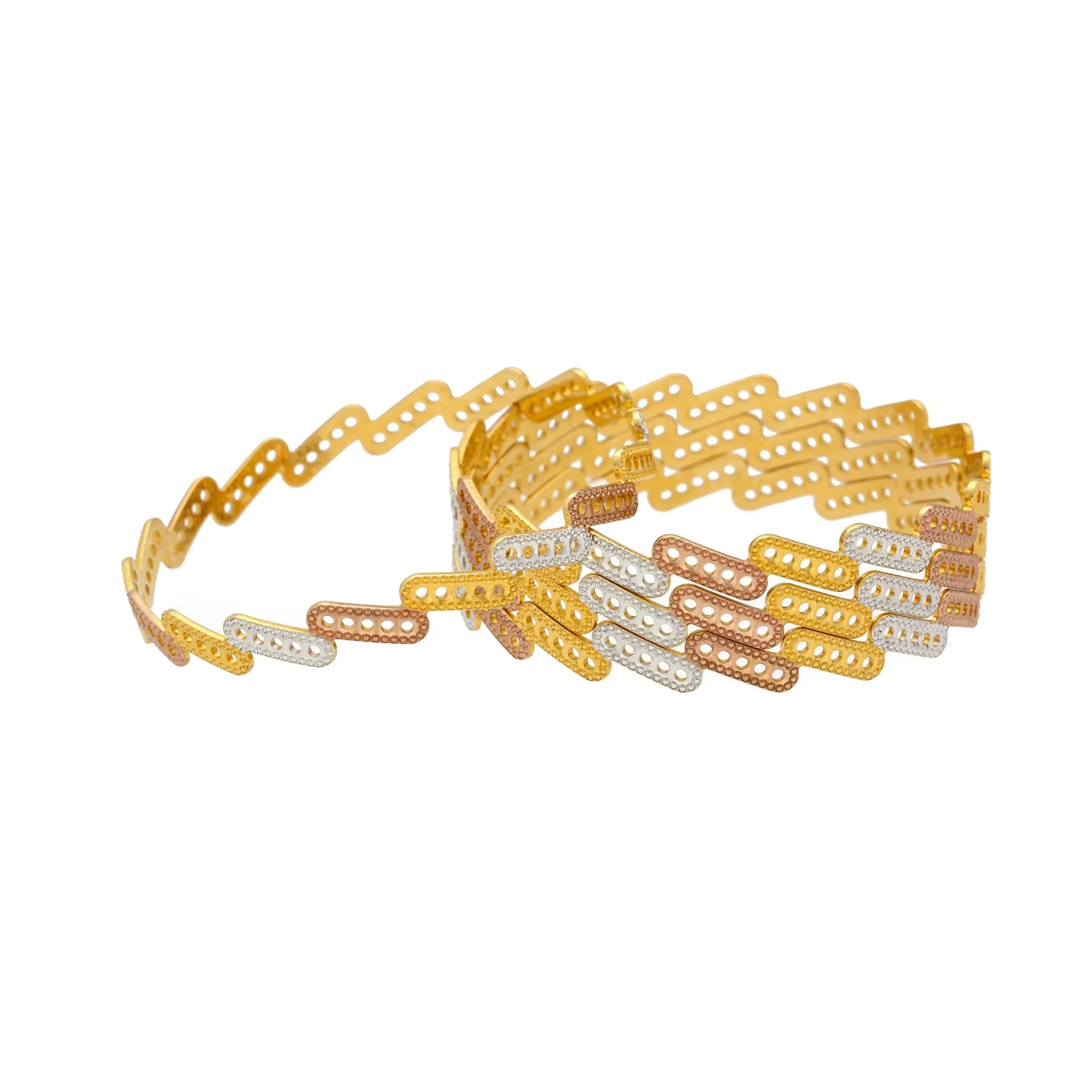 22K Gold Multi Tone Set of Four Bangles, 64.5gm