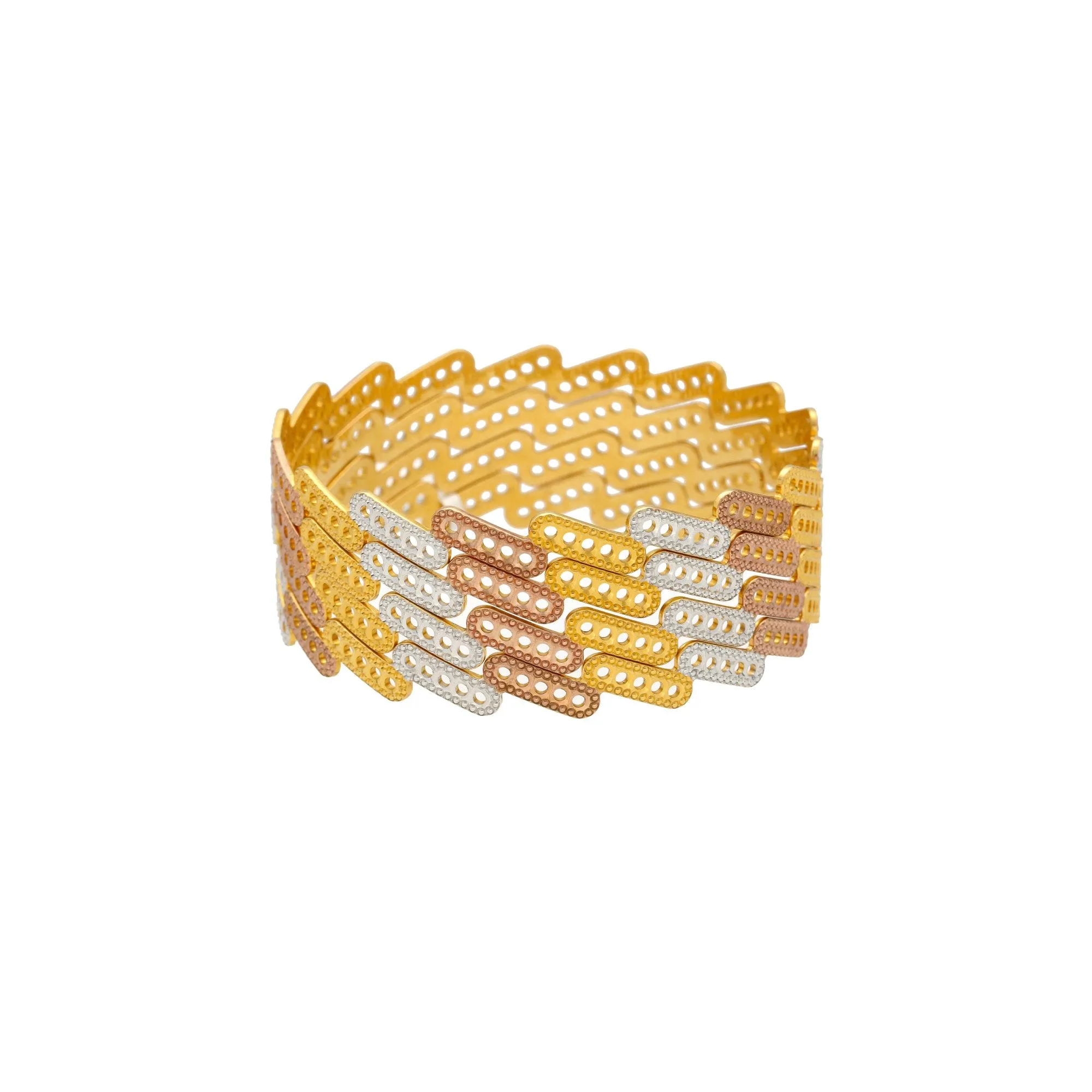 22K Gold Multi Tone Set of Four Bangles, 64.5gm