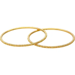 22K Gold Thin Beaded Filigree Bangle Set of 2