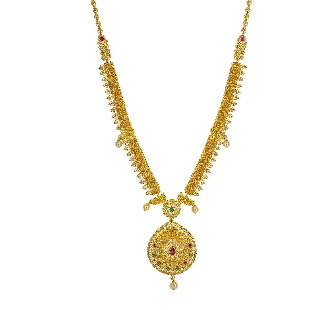 22K Yellow Gold Uncut Diamond Necklace Set W/ 16.85ct Uncut Diamonds, Rubies, Emeralds & Pearls