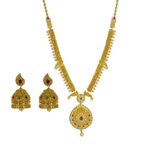 22K Yellow Gold Uncut Diamond Necklace Set W/ 16.85ct Uncut Diamonds, Rubies, Emeralds & Pearls