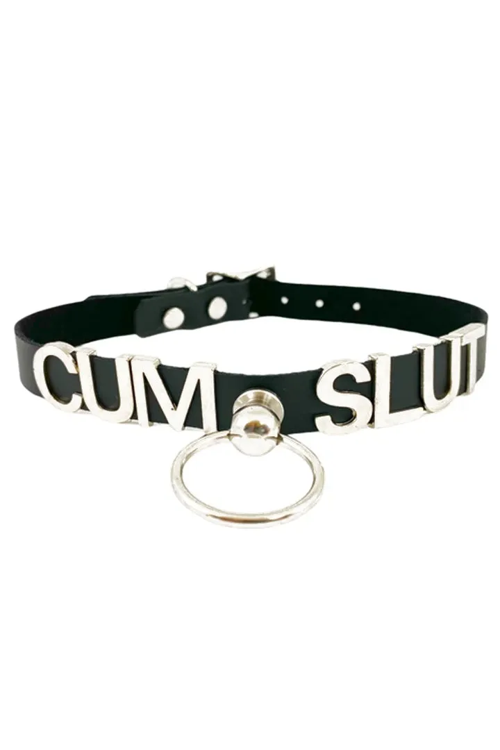 3D Steel CUM SLUT Name Collar with Bondage Ring