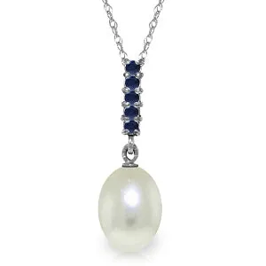 4.2 Carat 14K Solid White Gold Necklace Sapphire Briolette Pearl