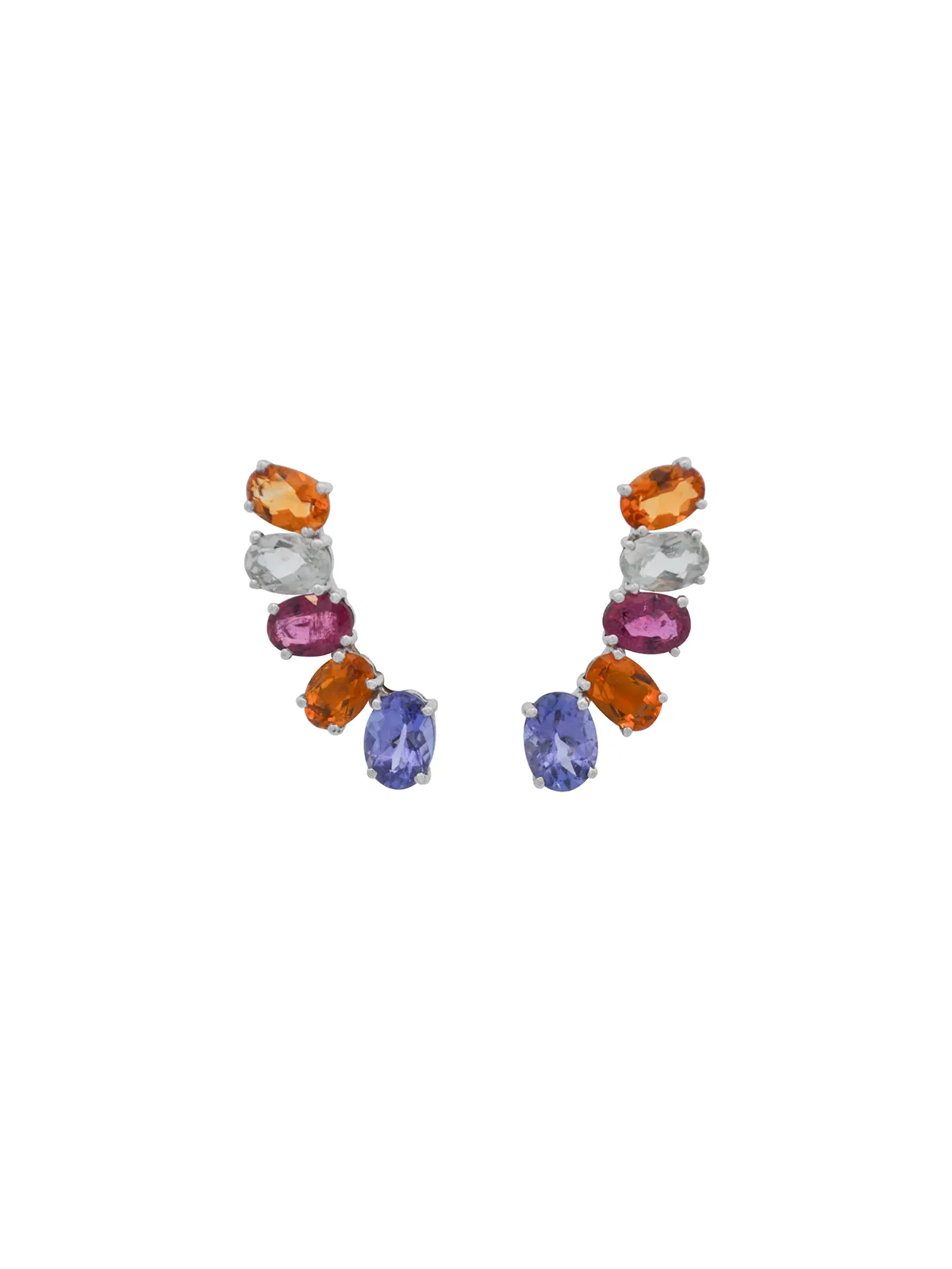 4.3ct Multi Gemstone 18K Gold Climber Earrings