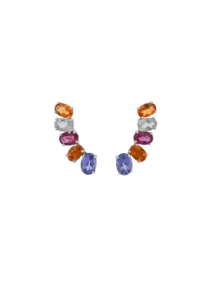 4.3ct Multi Gemstone 18K Gold Climber Earrings