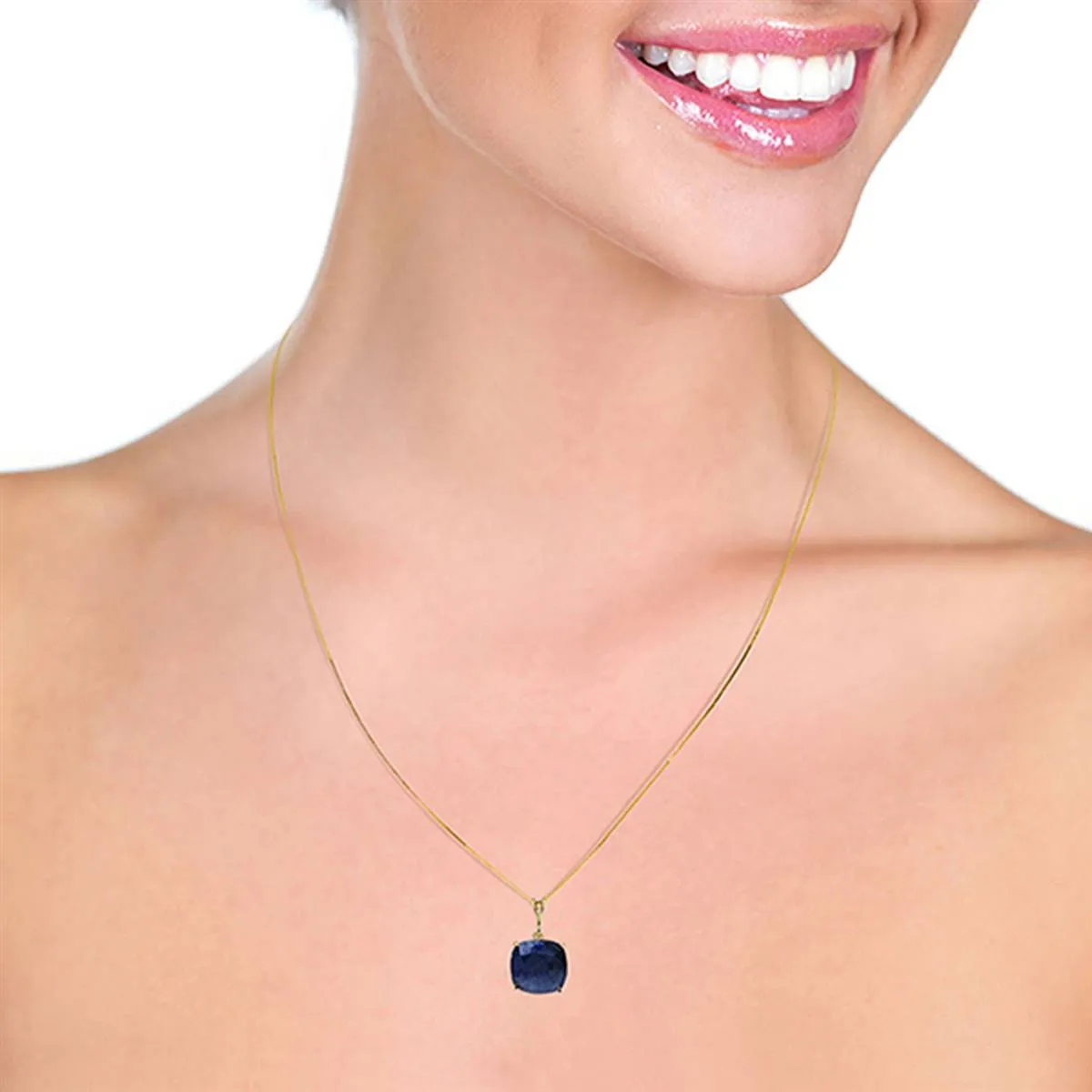 4.83 Carat 14K Solid Yellow Gold Necklace Cushion Shape Sapphire