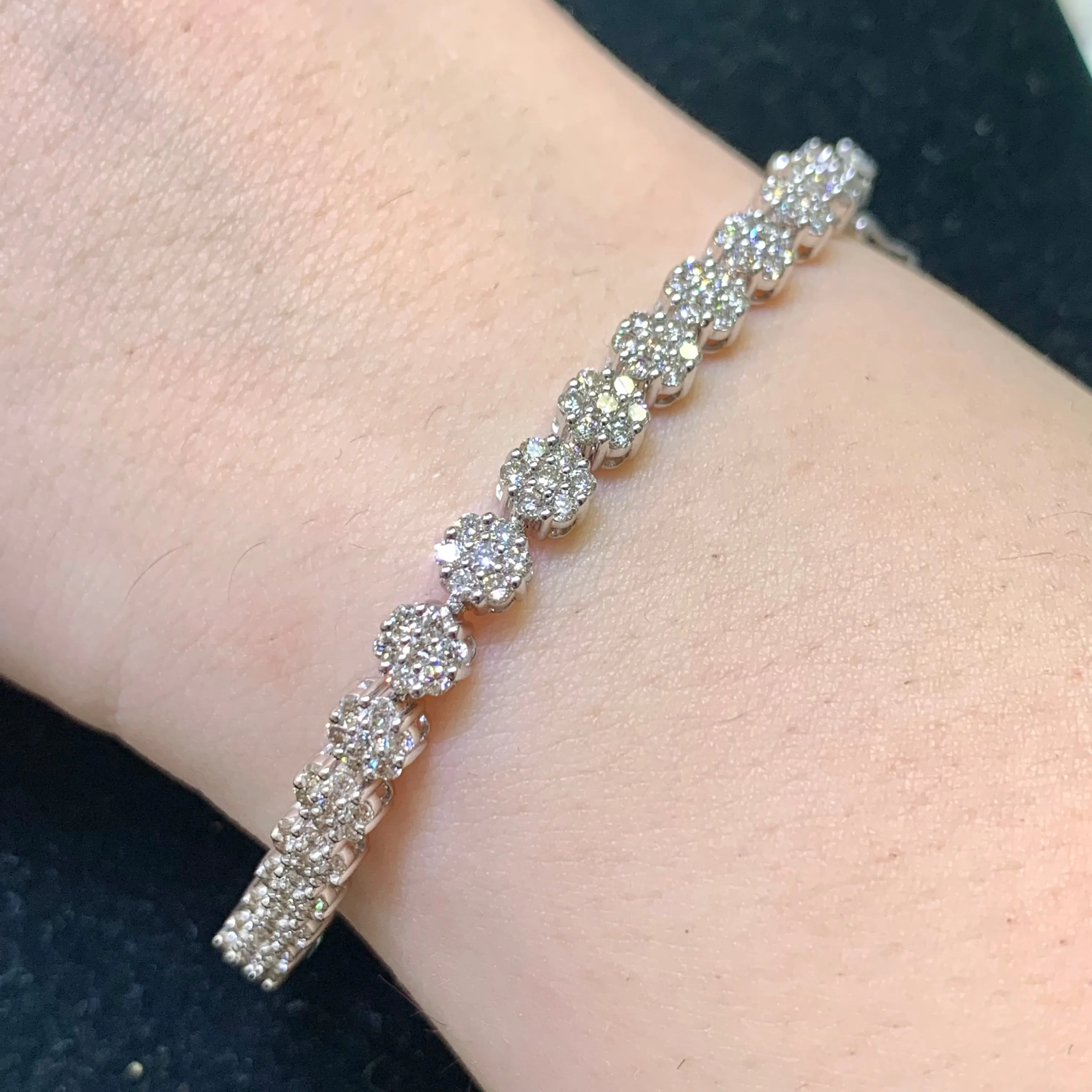 4ct Diamond White Gold Flower Link Bracelet