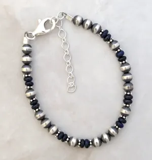 5mm Navajo Pearls & Lapis Bracelet Sterling Silver