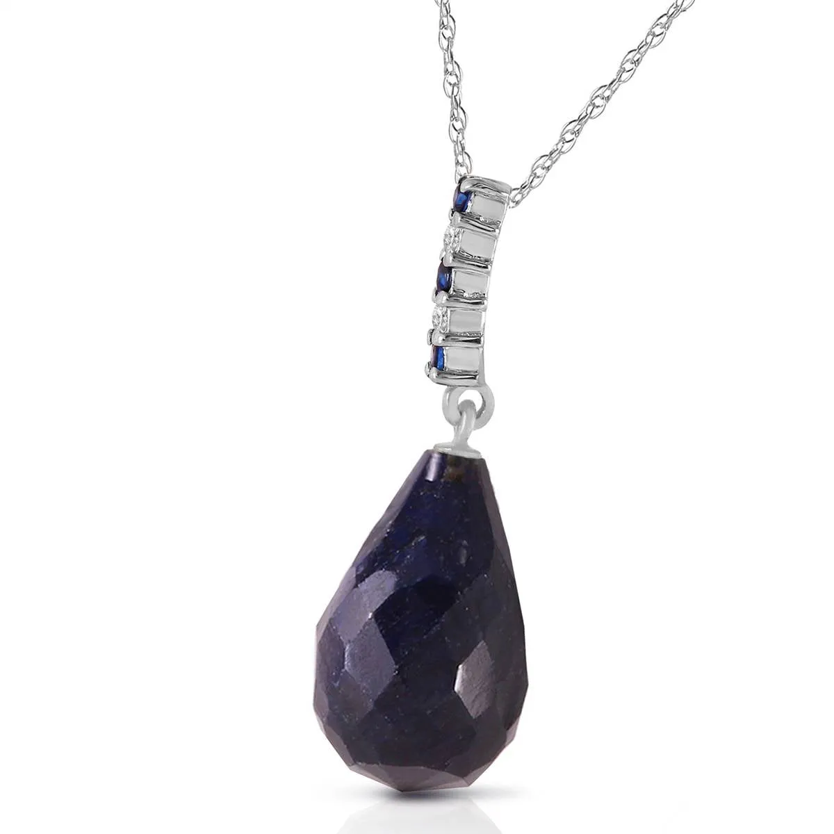 8.95 Carat 14K Solid White Gold Necklace Diamond Briolette Drop Sapphire