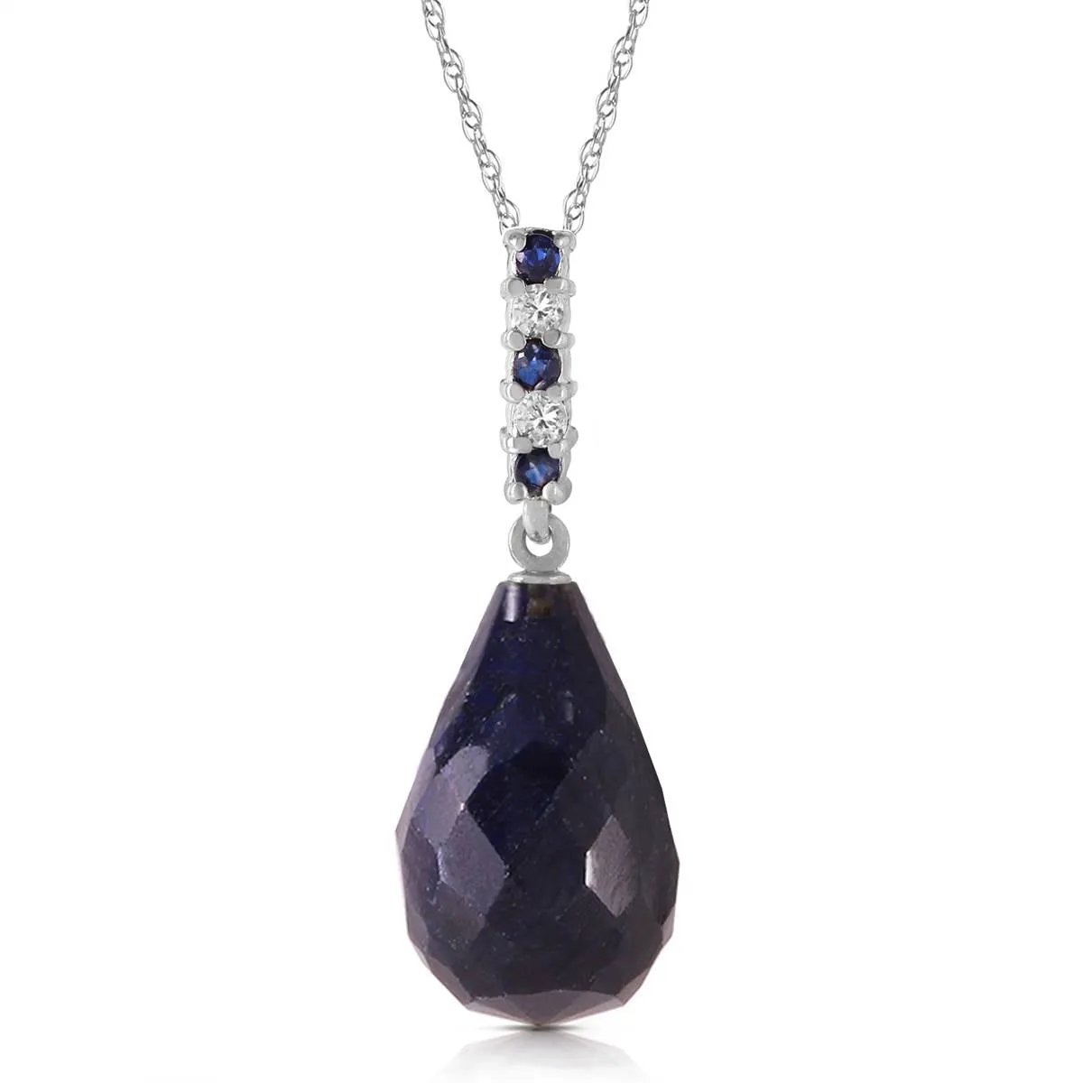 8.95 Carat 14K Solid White Gold Necklace Diamond Briolette Drop Sapphire